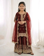 Maroon Embroidered Work Salwar Suit For Kid in Germany