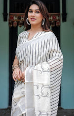 White Jamdani Silk Cotton Sarees in Germany(Onam Saree)