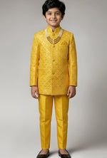 Silk Blend Geometric Embroidered Indo Western Sherwani Set with Trousers and Mala in Germany
