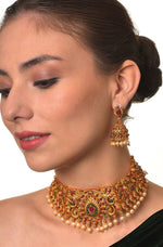 Gold-Plated & Pink Stone Studded Temple Jewellery Set in Germany