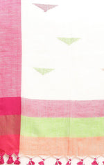 White & Pink Geometric Design Pure Cotton Taant Saree in Germany(Onam Saree)