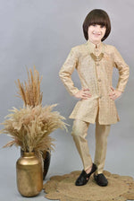 Biege Kids Ethnic Sequin Embellished Indo-Western Kurta and Trouser Set for Boys in Germany Namma Markt