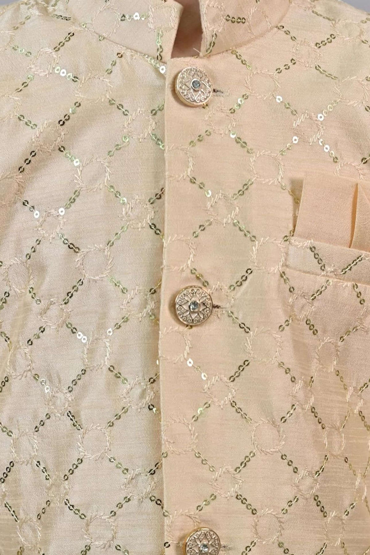 Biege Kids Ethnic Sequin Embellished Indo-Western Kurta and Trouser Set for Boys in Germany Namma Markt