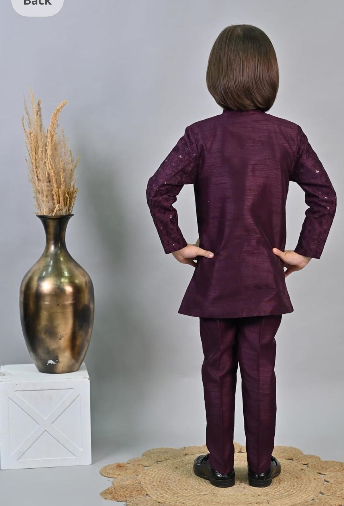 Wine Kids Ethnic Sequin Embellished Indo-Western Kurta and Trouser Set for Boys in Germany