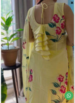 Yellow Embroidered Georgette Straight Kurta Set in Germany