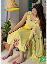 Yellow Embroidered Georgette Straight Kurta Set in Germany