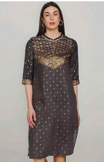 Women's Polyester Straight Fit Ultimate Ornamental Mandarin Collar Kurta in Germany