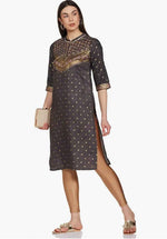 Women's Polyester Straight Fit Ultimate Ornamental Mandarin Collar Kurta in Germany