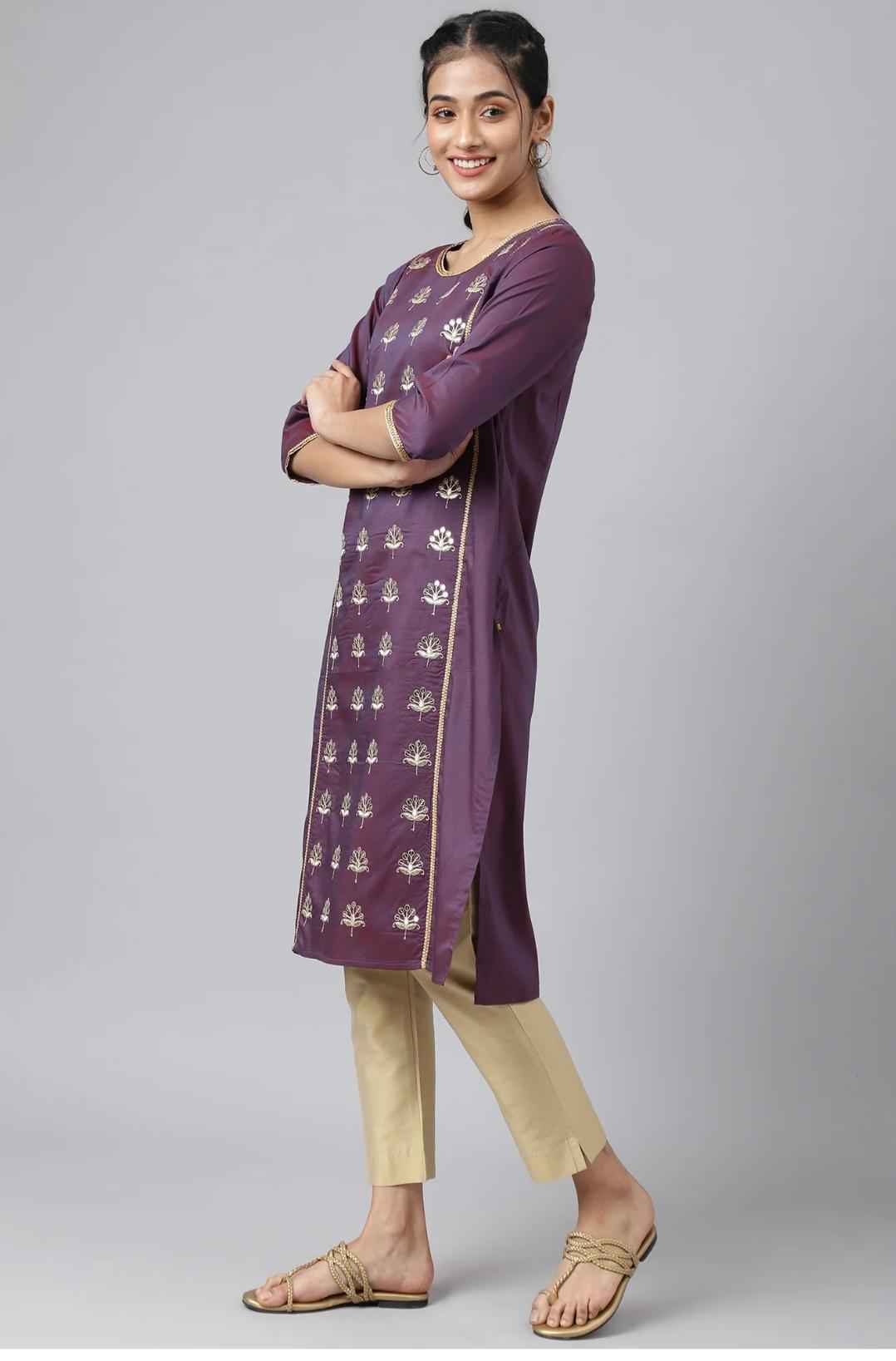 Purple Zari Embroidered Ethnic kurti in Germany