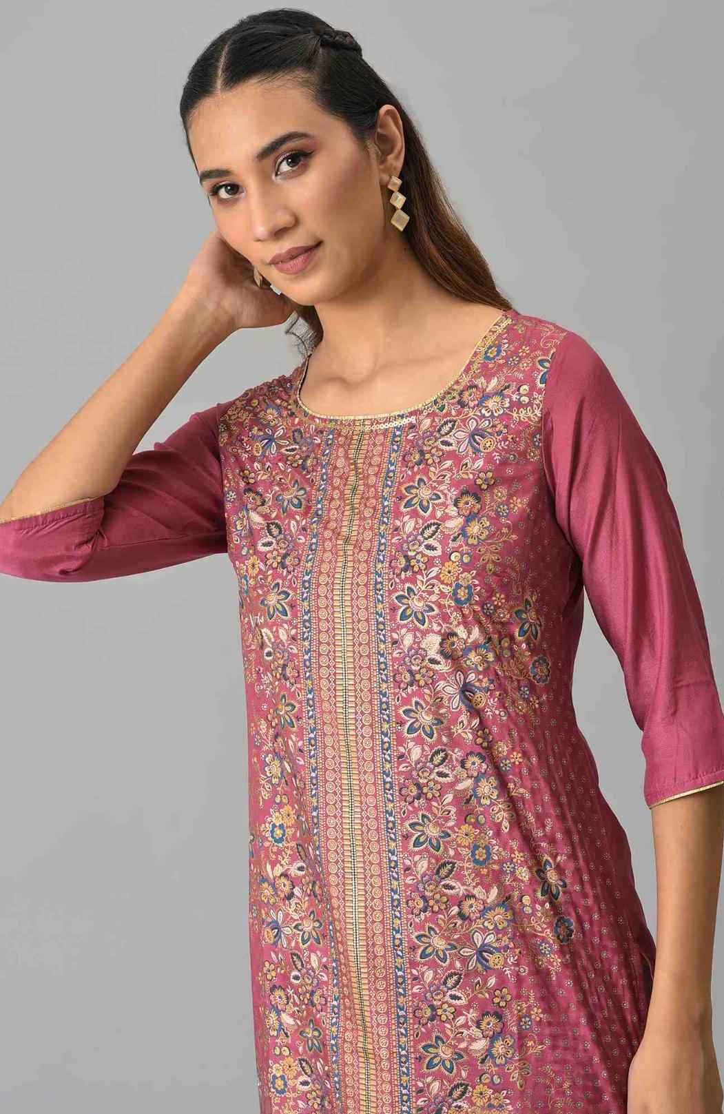 Pink Floral Printed Sequined Ethnic kurta in Germany