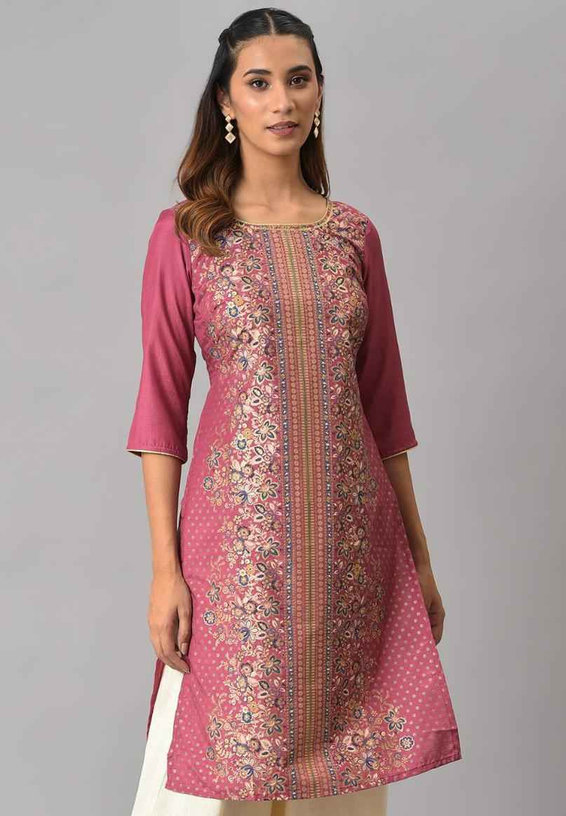 Pink Floral Printed Sequined Ethnic kurta in Germany