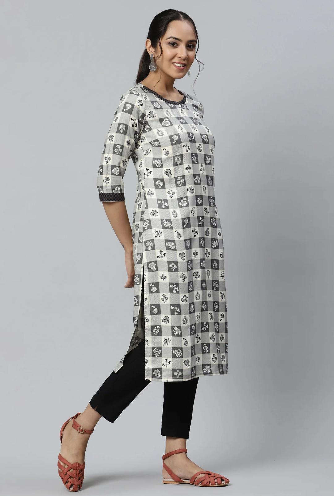 Beige Rayon Floral Printed Ethnic kurta