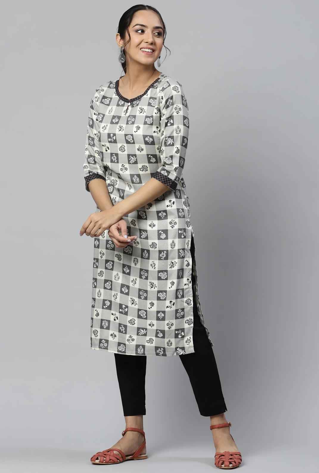 Beige Rayon Floral Printed Ethnic kurta