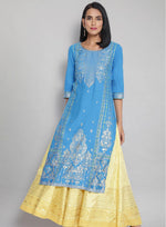 Blue Round Neck Printed Straight kurta in Germany