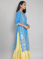 Blue Round Neck Printed Straight kurta in Germany