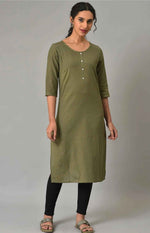 Green Solid Cotton kurta in Germany