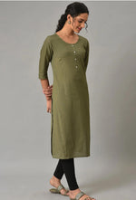 Green Solid Cotton kurta in Germany