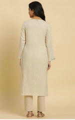 Off-White Cotton Kurta With Mirror Work in Germany