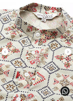 Men's Cotton Linen Cream and Multi Printed Kurta and White Pyjama in Berlin