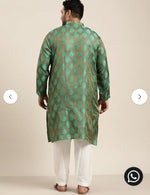 Men's Jacquard Silk Dark Green Kurta & Off-White Churidar Pyjama Set in Berlin