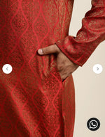 Men's Jacquard Silk Red & Gold Kurta in Germany