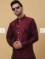 Men Purple Kurta & Churidar with Jacquard Maroon Nehru Jacket in Germany