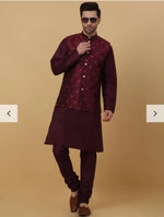 Men Purple Kurta & Churidar with Jacquard Maroon Nehru Jacket in Germany