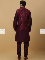 Men Purple Kurta & Churidar with Jacquard Maroon Nehru Jacket in Germany