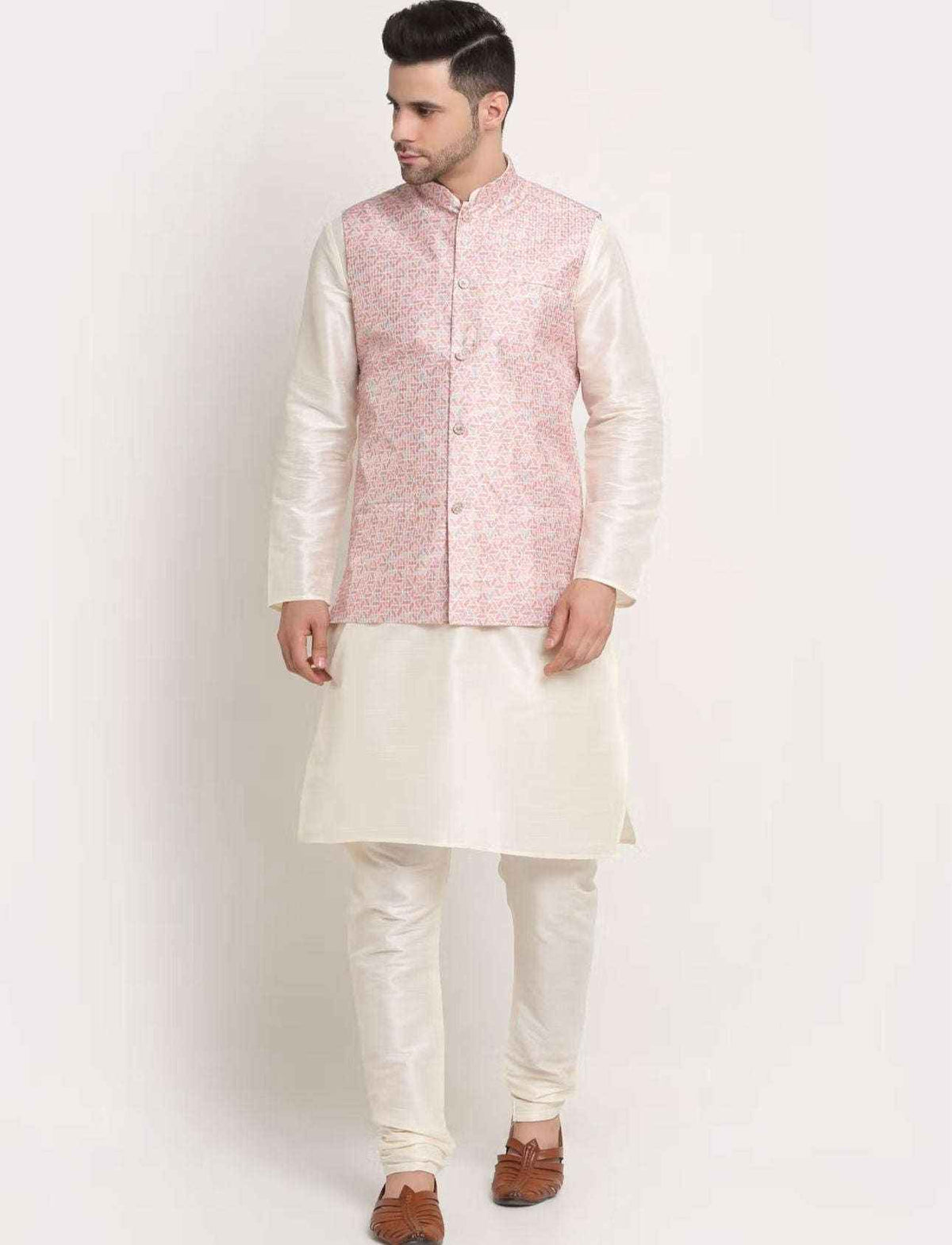 Men Kurta & Churidar with Thread Work Pink Nehru Jacket in Germany