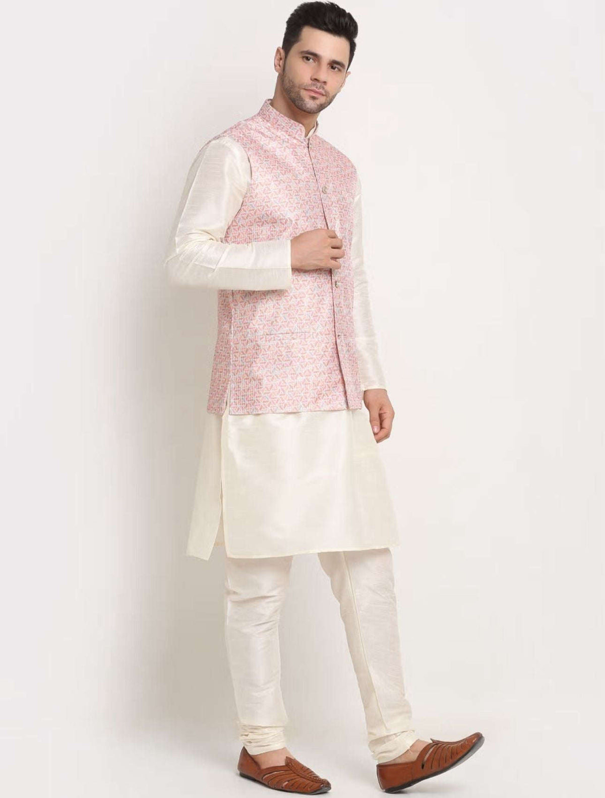 Men Kurta & Churidar with Thread Work Pink Nehru Jacket in Germany