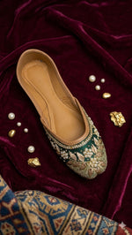 Dark Green Zardosi Work Hand Embroidered Jutti in Germany