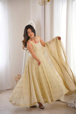Cosmos Gold With Embroidery Work Gown And Dupatta Set in Germany