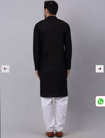 Men Black Chikankari Cotton Kurta Set in Germany