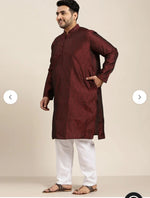 Men's Silk Blend Maroon Self Design ONLY Long Kurta in Berlin
