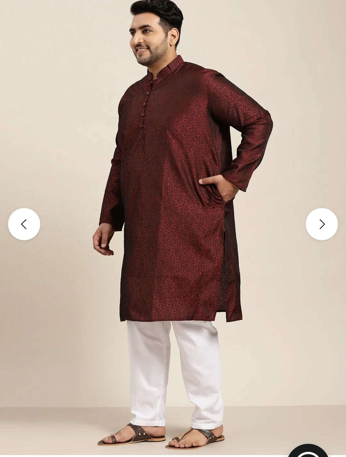 Men's Silk Blend Maroon Self Design ONLY Long Kurta in Berlin Namma Markt