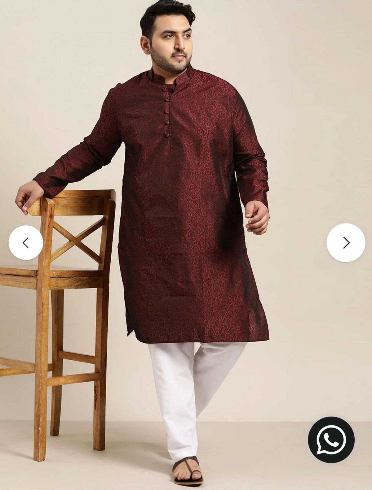 Men's Silk Blend Maroon Self Design ONLY Long Kurta in Berlin Namma Markt