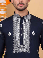 Men Blue Embroidered Kurta with Trouser with Stole in Germany