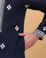 Men Blue Embroidered Kurta with Trouser with Stole in Germany