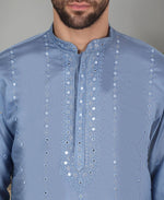 Men's Cotton Silk Mirror Work Yoke Design Long Sleeve Kurta in Germany