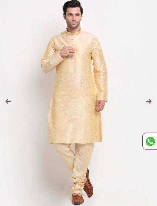 Men's Gold Jacquard Silk Kurta & Churidaar Pyjama in Germany