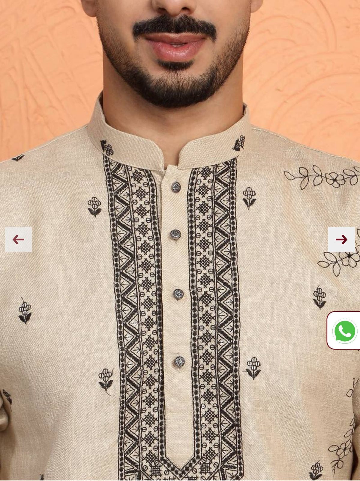 Yoke Design Embroidered Cotton Beige Kurta and Pajama in Berlin
