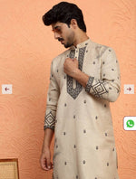 Yoke Design Embroidered Cotton Beige Kurta and Pajama in Berlin