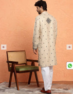 Yoke Design Embroidered Cotton Beige Kurta and Pajama in Berlin