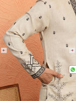 Yoke Design Embroidered Cotton Beige Kurta and Pajama in Berlin