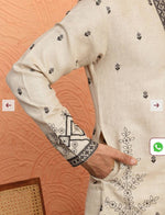 Yoke Design Embroidered Cotton Beige Kurta and Pajama in Berlin