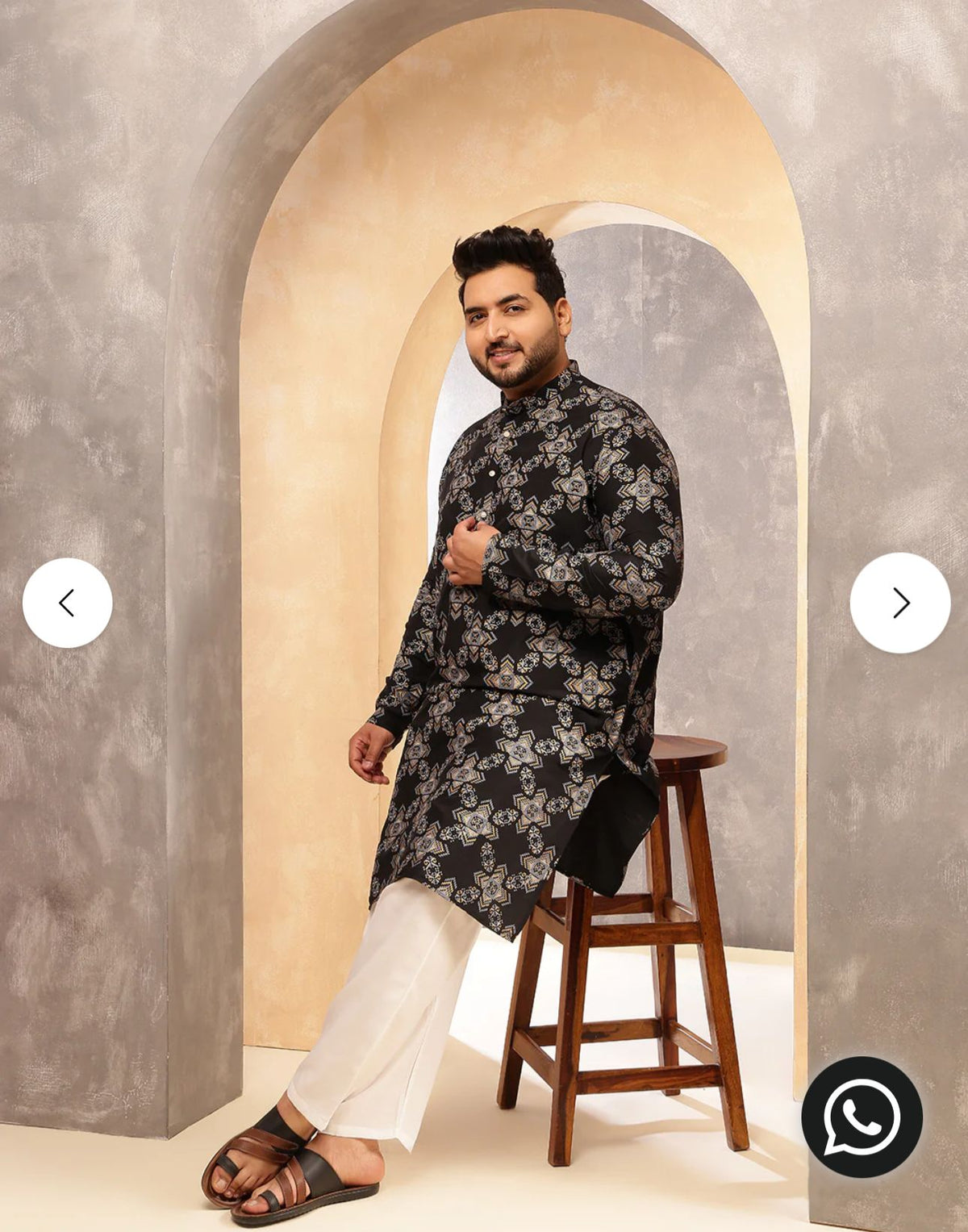 Men's Cotton Linen Printed Black Long Kurta In Germany