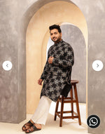 Men's Cotton Linen Printed Black Long Kurta In Germany