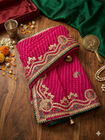 Traditional Rajasthani pink Leheriya saree unstitched blouse in Germany