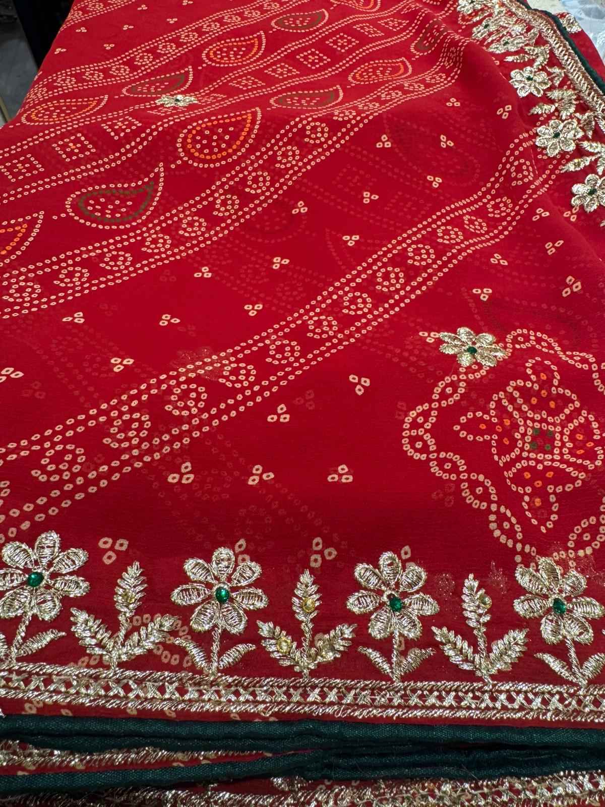 Red Bandhani Saree unstitched blouse in Germany