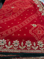 Red Bandhani Saree unstitched blouse in Germany